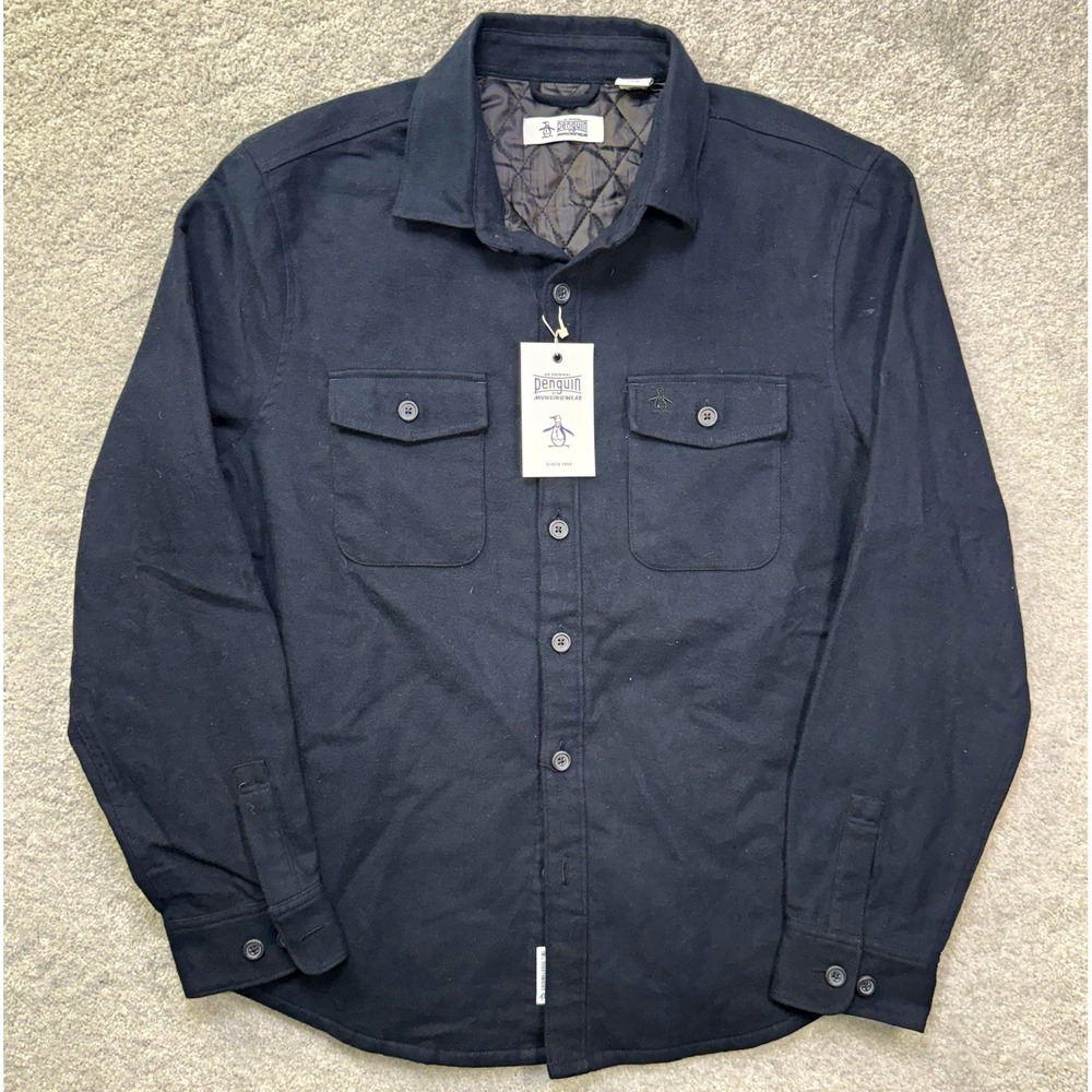 Penguin By Munsingwear Men's L Black Quilted Lined Shirt Jacket Overshirt NWT